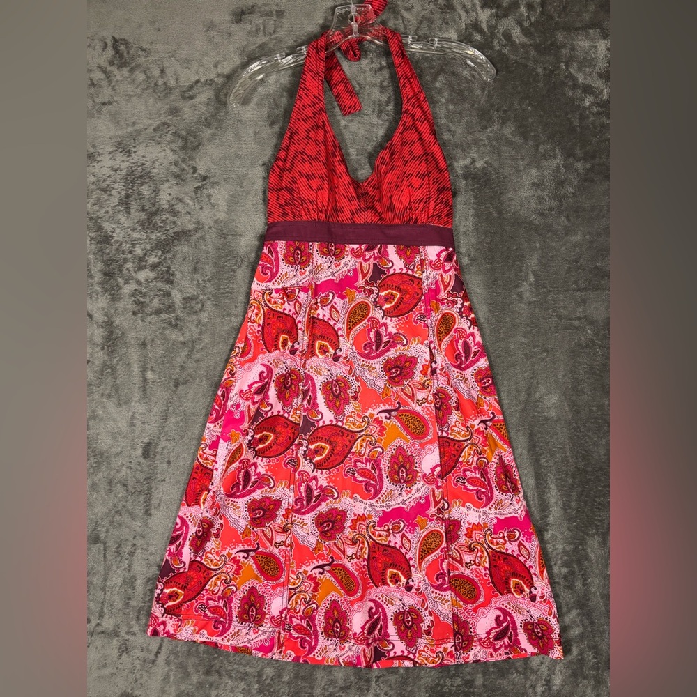 Athleta Pack Everywhere Halter Dress Size 2 Pink Paisley Empire Waist Casual